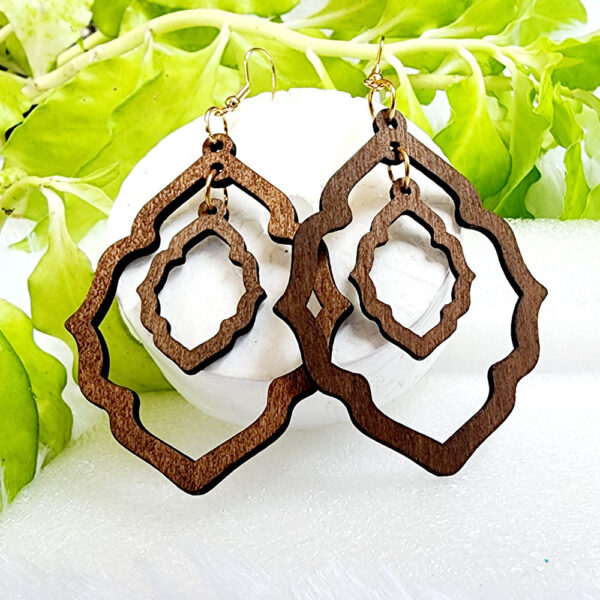 Carved Pattern Wooden Earrings - Image 5