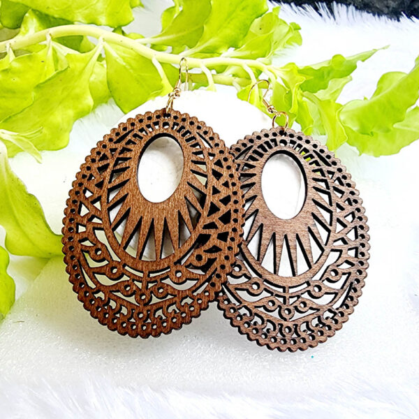 Carved Pattern Wooden Earrings - Image 3