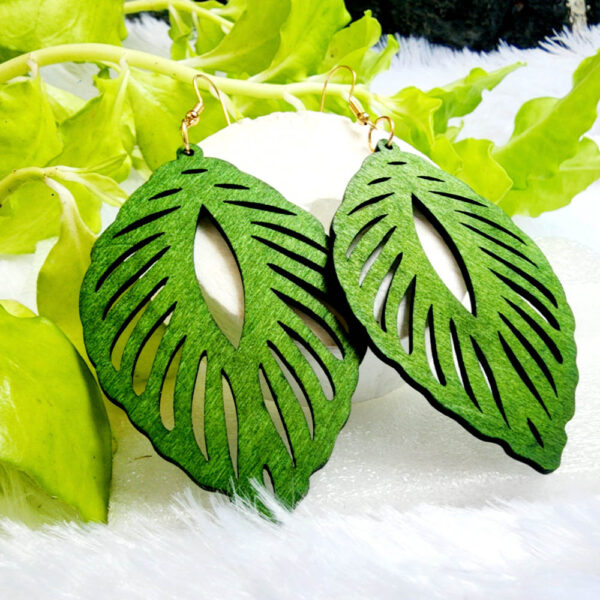 Carved Pattern Wooden Earrings - Image 4