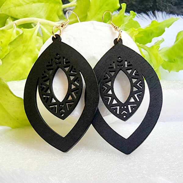 Carved Pattern Wooden Earrings - Image 8