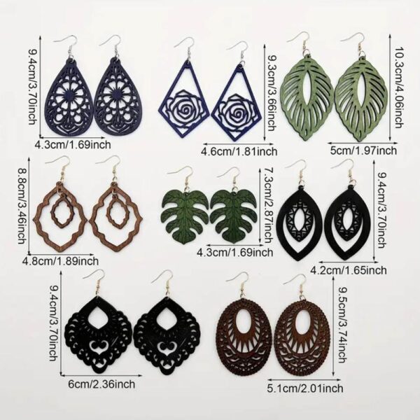 Carved Pattern Wooden Earrings - Image 2